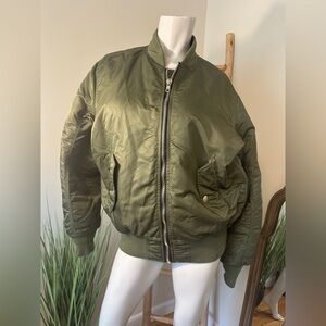 Smoke Rise Bomber Pilot Men's Coat Olive Green Small Orange Interior